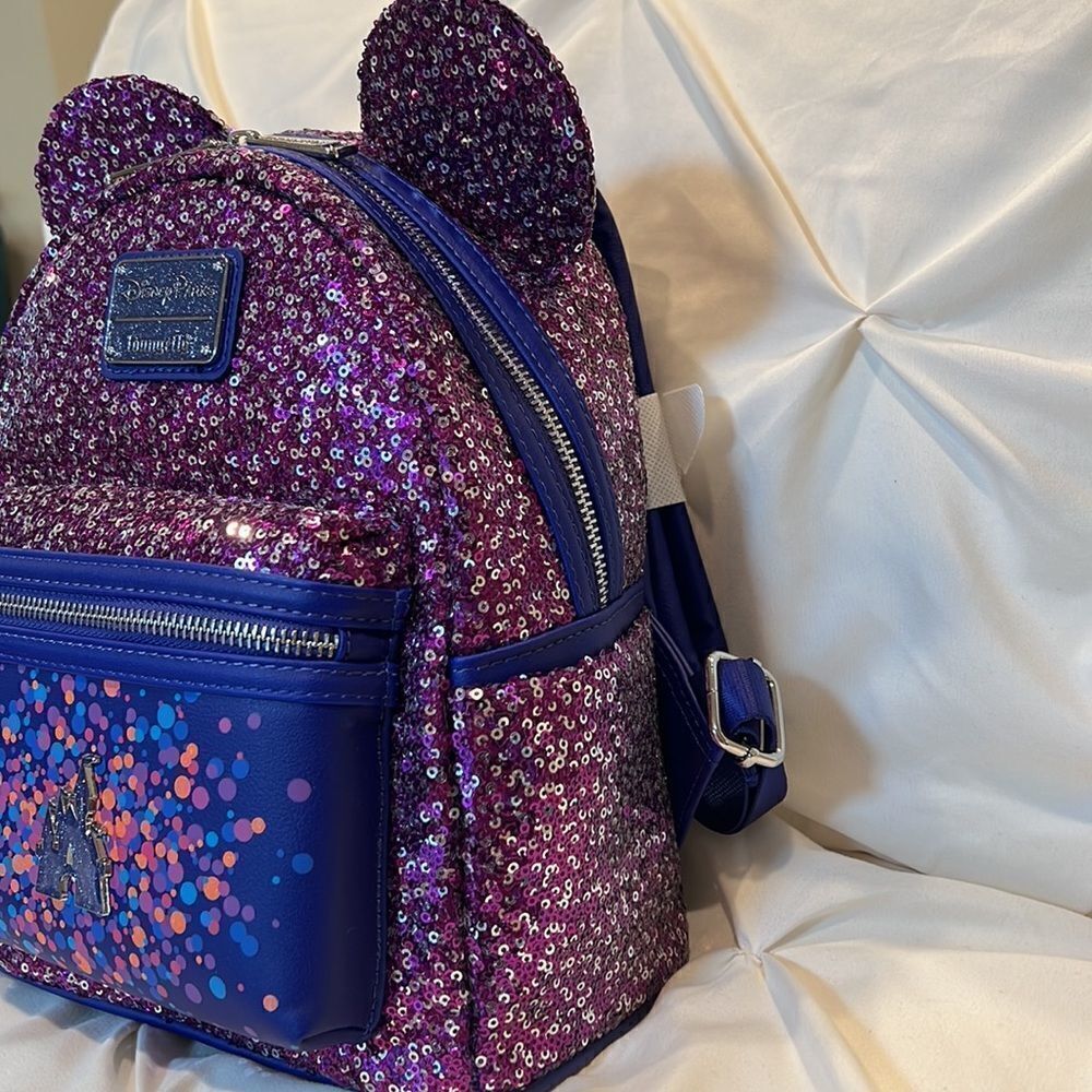 Loungefly Disneyland Paris 30th Anniversary Castle Sequin Backpack NWT - Picture 7 of 11